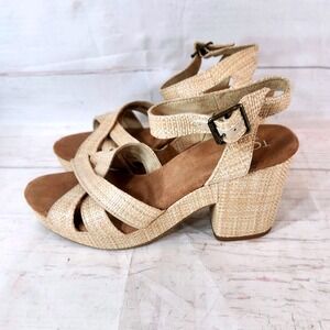TOMS Almond Raffia Strappy Heeled Sandals - Womens Size 9